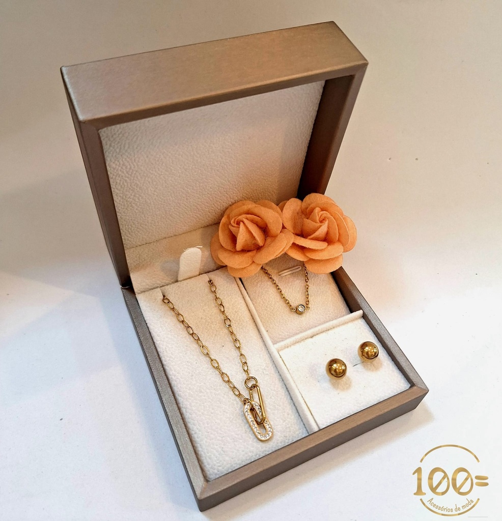 Conjunto fio + pulseira + brincos aço inoxidável