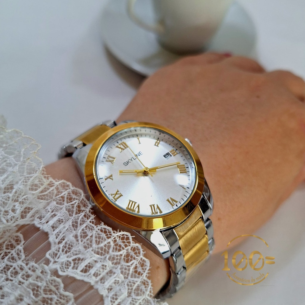 Relógio bicolor aço inoxidável