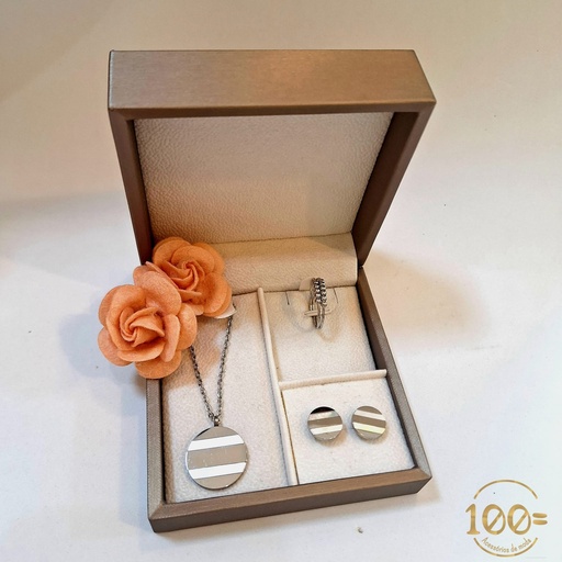 Conjunto fio + brincos + anel aço inoxidável